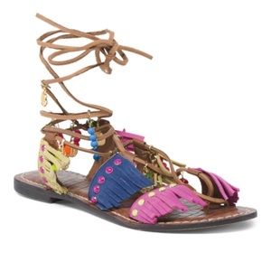 Sam Edelman gypsy lace up sandal, fringe and beads